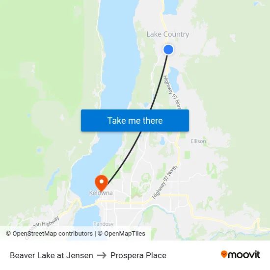 Beaver Lake at Jensen to Prospera Place map