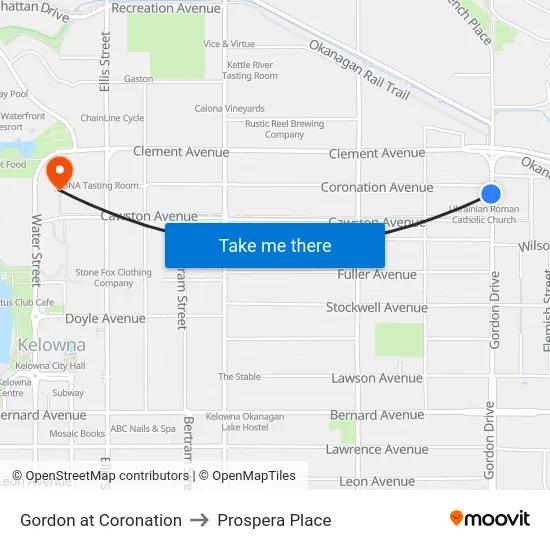 Gordon at Coronation to Prospera Place map