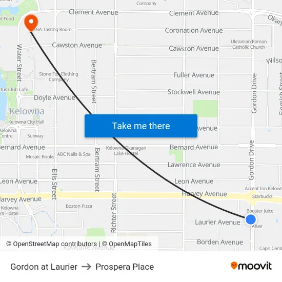 Gordon at Laurier to Prospera Place map
