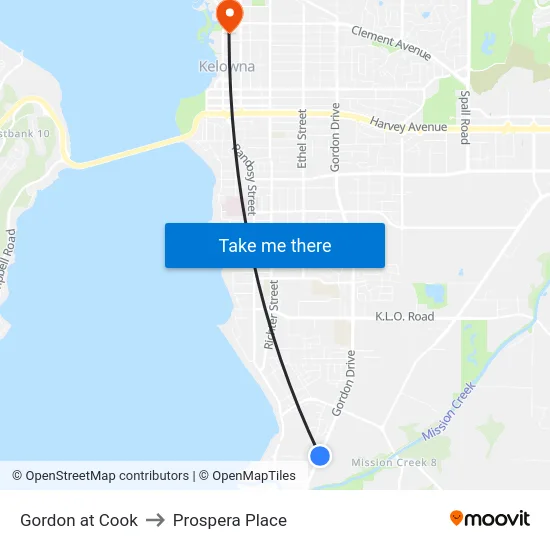 Gordon at Cook to Prospera Place map
