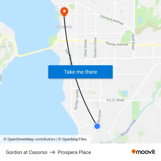 Gordon at Casorso to Prospera Place map