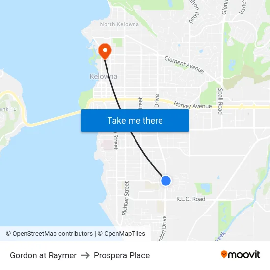 Gordon at Raymer to Prospera Place map