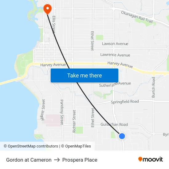 Gordon at Cameron to Prospera Place map