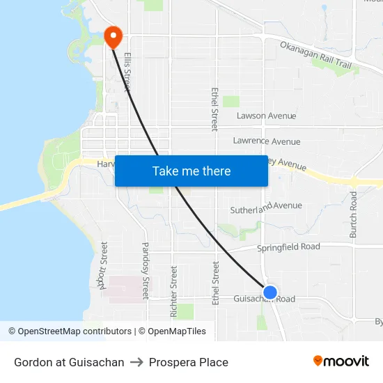 Gordon at Guisachan to Prospera Place map