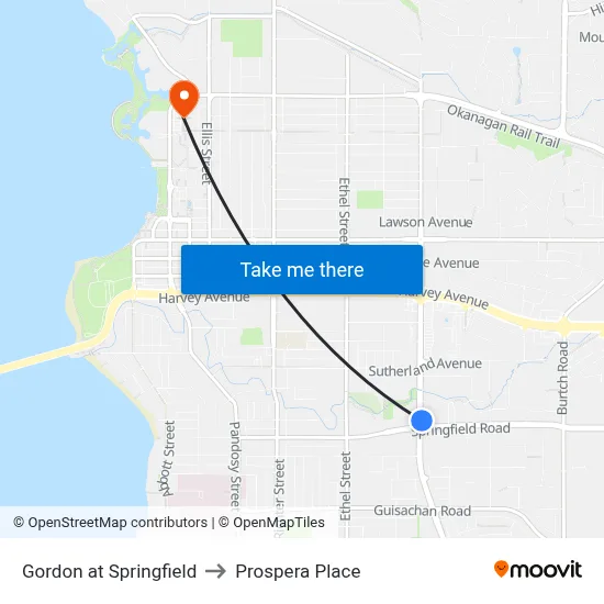 Gordon at Springfield to Prospera Place map