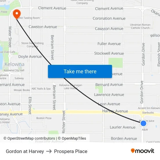 Gordon at Harvey to Prospera Place map