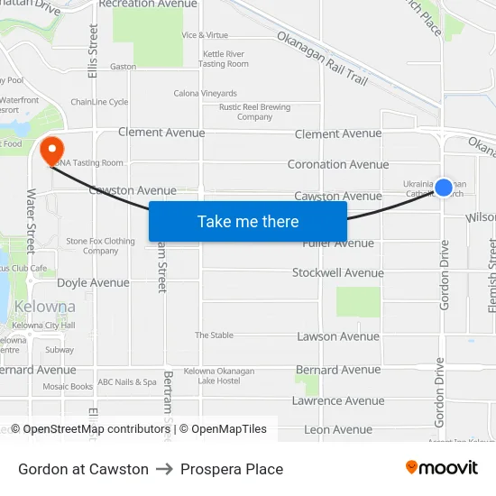 Gordon at Cawston to Prospera Place map