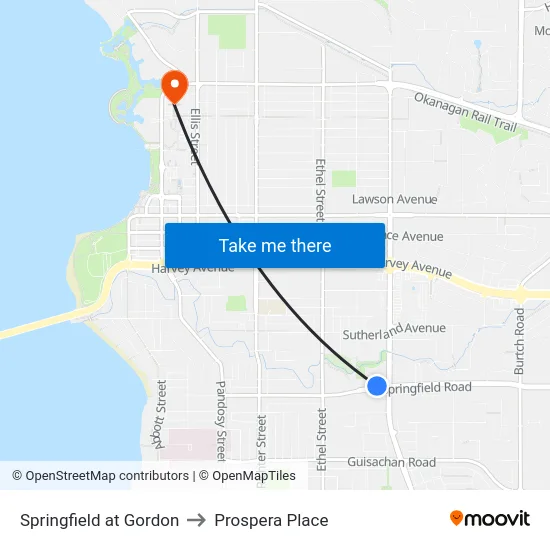 Springfield at Gordon to Prospera Place map