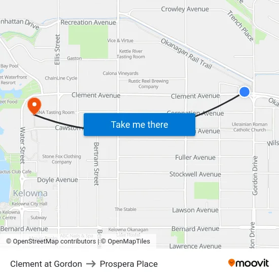 Clement at Gordon to Prospera Place map