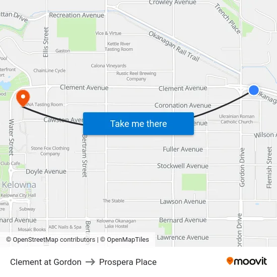 Clement at Gordon to Prospera Place map