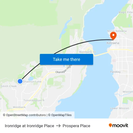 Ironridge at Ironridge Place to Prospera Place map
