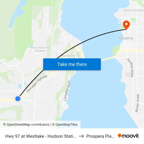 Hwy 97 at Westlake - Hudson Station to Prospera Place map