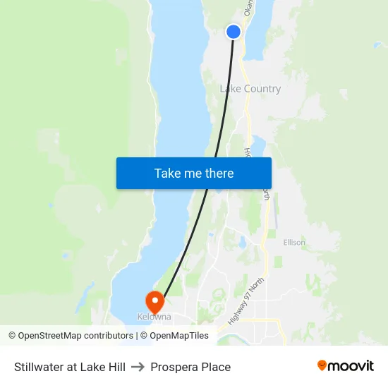 Stillwater at Lake Hill to Prospera Place map