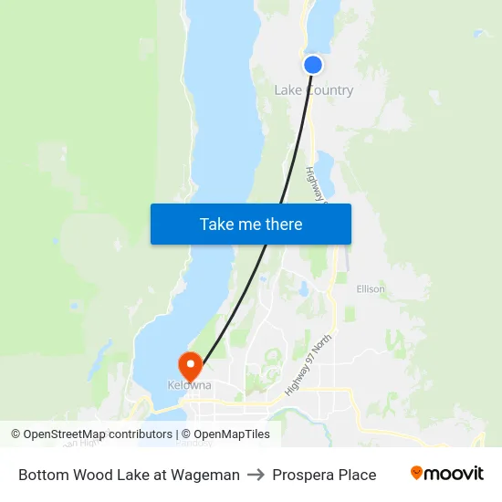 Bottom Wood Lake at Wageman to Prospera Place map