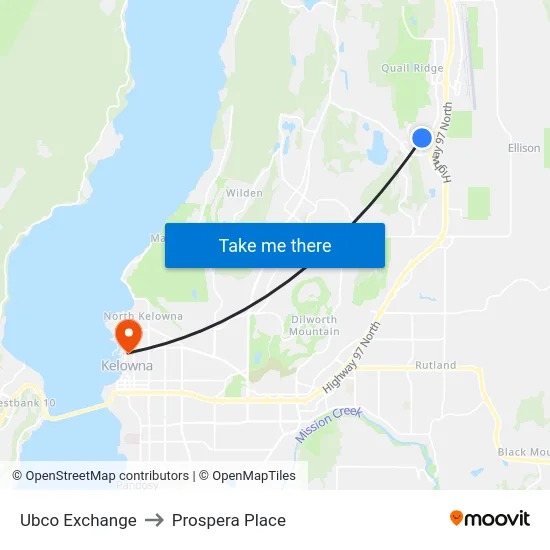 Ubco Exchange to Prospera Place map