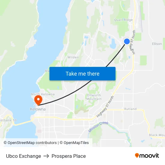 Ubco Exchange to Prospera Place map