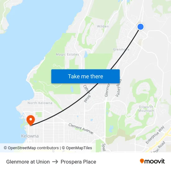 Glenmore at Union to Prospera Place map