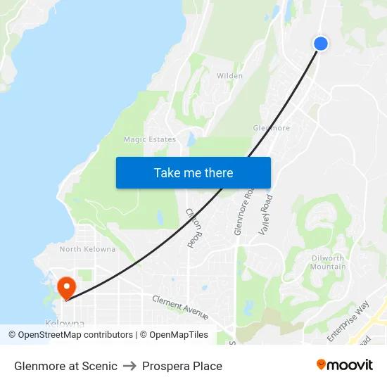 Glenmore at Scenic to Prospera Place map