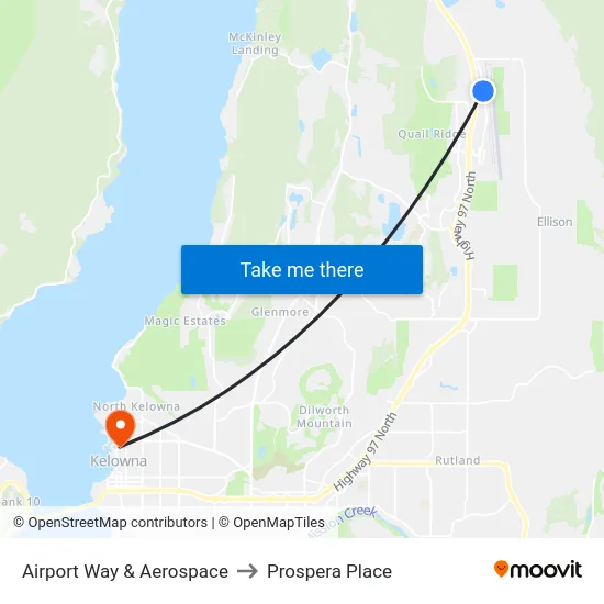Airport Way & Aerospace to Prospera Place map
