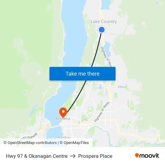 Hwy 97 & Okanagan Centre to Prospera Place map