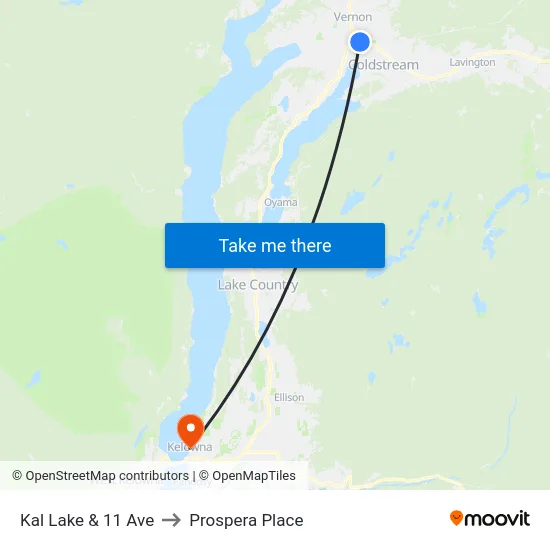 Kal Lake & 11 Ave to Prospera Place map