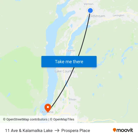 11 Ave & Kalamalka Lake to Prospera Place map