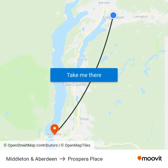 Middleton & Aberdeen to Prospera Place map