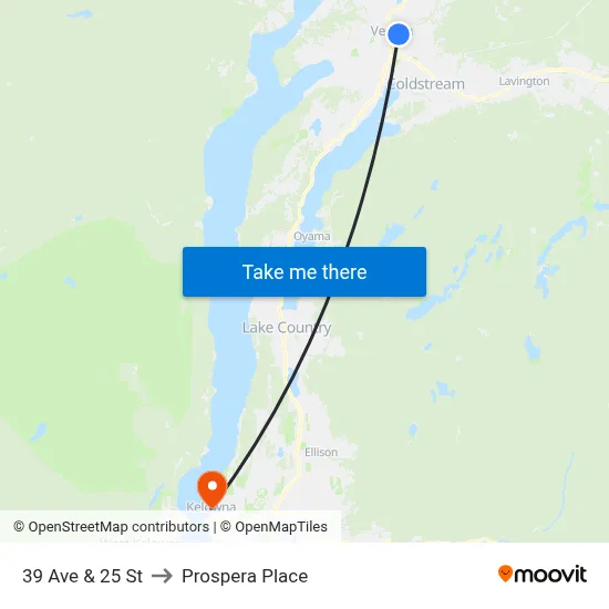 39 Ave & 25 St to Prospera Place map
