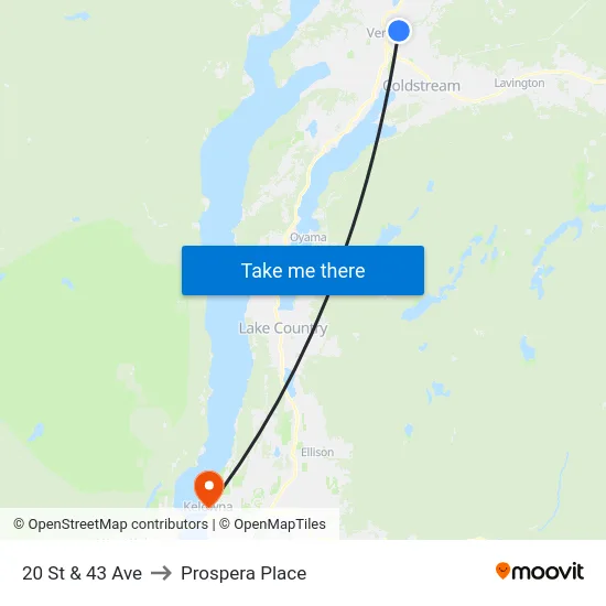 20 St & 43 Ave to Prospera Place map