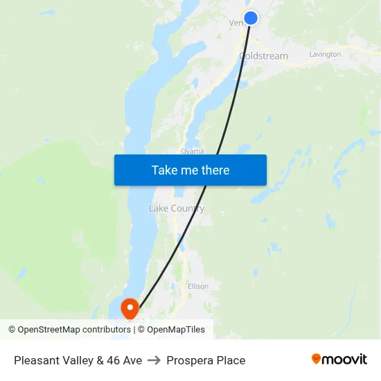 Pleasant Valley & 46 Ave to Prospera Place map