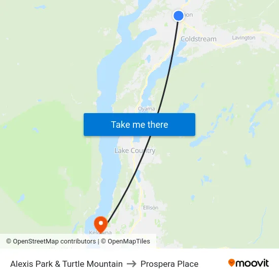 Alexis Park & Turtle Mountain to Prospera Place map