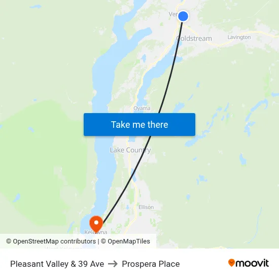 Pleasant Valley & 39 Ave to Prospera Place map