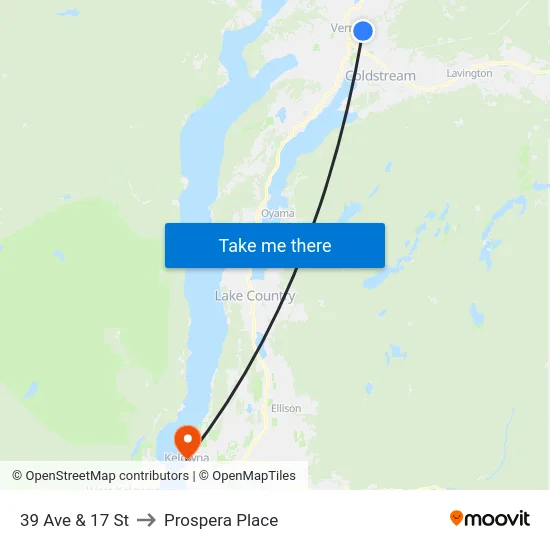 39 Ave & 17 St to Prospera Place map