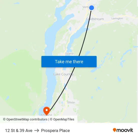 12 St & 39 Ave to Prospera Place map