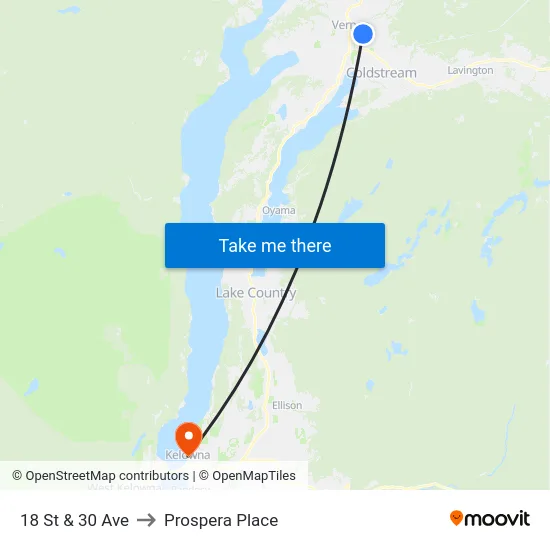 18 St & 30 Ave to Prospera Place map