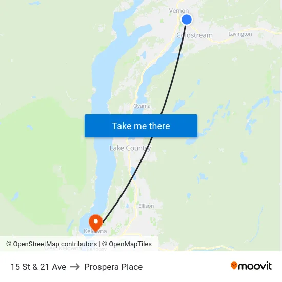 15 St & 21 Ave to Prospera Place map
