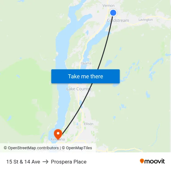 15 St & 14 Ave to Prospera Place map