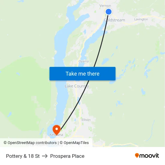 Pottery & 18 St to Prospera Place map
