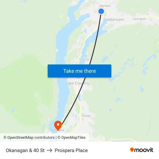 Okanagan & 40 St to Prospera Place map