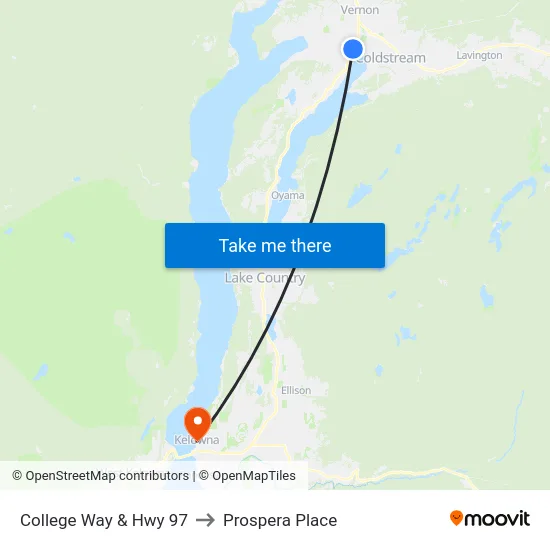 College Way & Hwy 97 to Prospera Place map