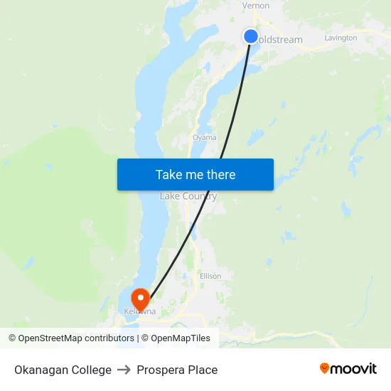 Okanagan College to Prospera Place map