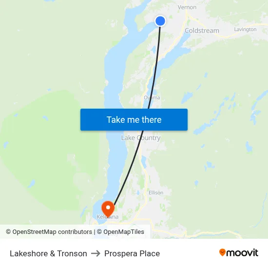 Lakeshore & Tronson to Prospera Place map