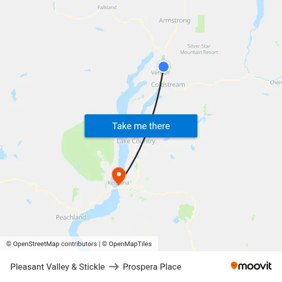 Pleasant Valley & Stickle to Prospera Place map