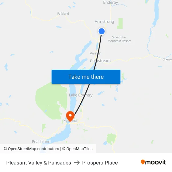 Pleasant Valley & Palisades to Prospera Place map