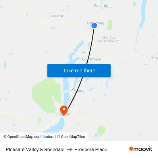 Pleasant Valley & Rosedale to Prospera Place map
