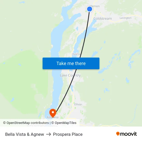 Bella Vista & Agnew to Prospera Place map