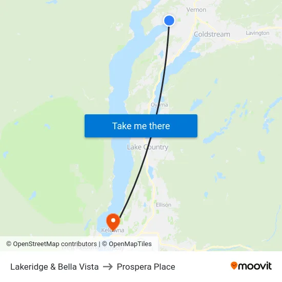 Lakeridge & Bella Vista to Prospera Place map