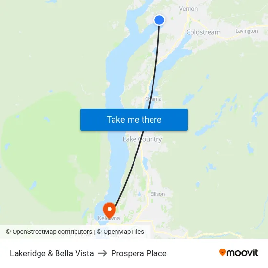 Lakeridge & Bella Vista to Prospera Place map