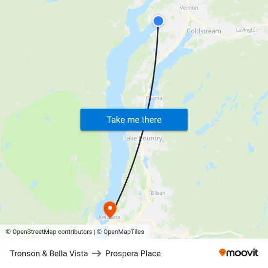 Tronson & Bella Vista to Prospera Place map