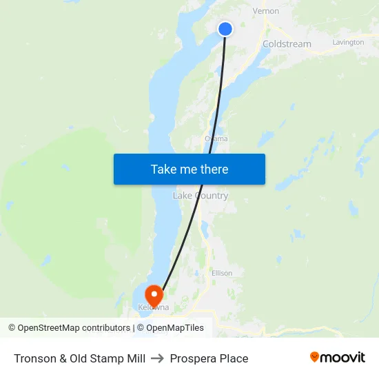 Tronson & Old Stamp Mill to Prospera Place map